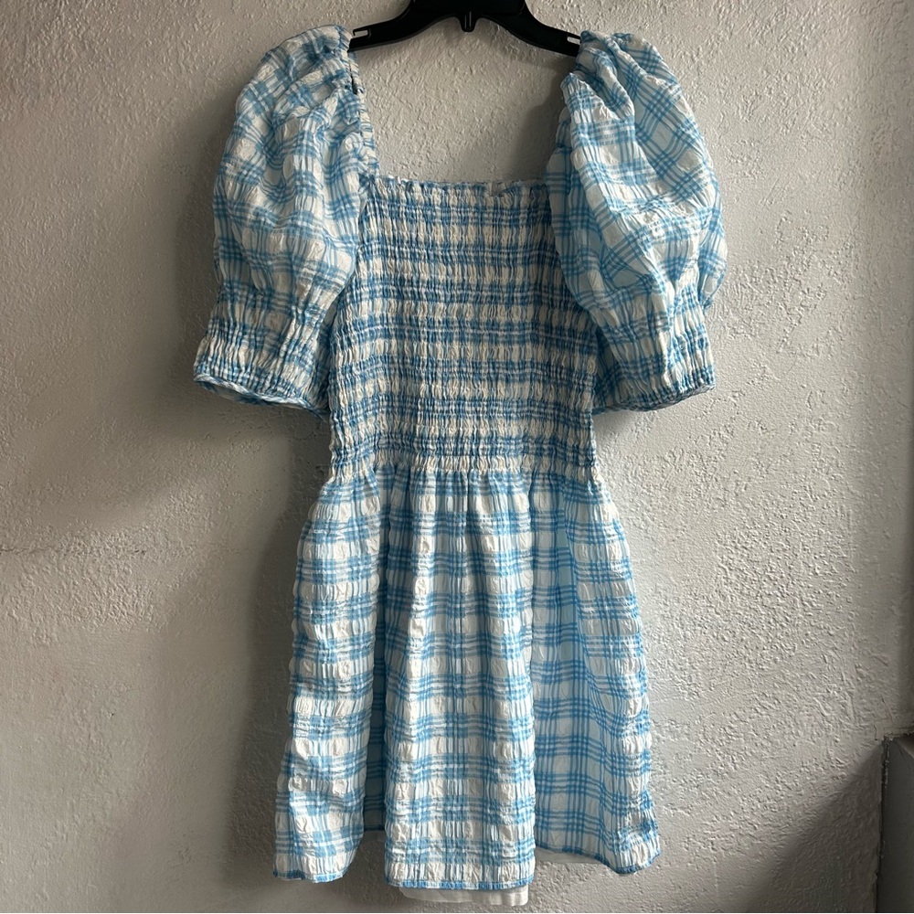 Loeffler Randall Blue and White Plaid Mini Dress